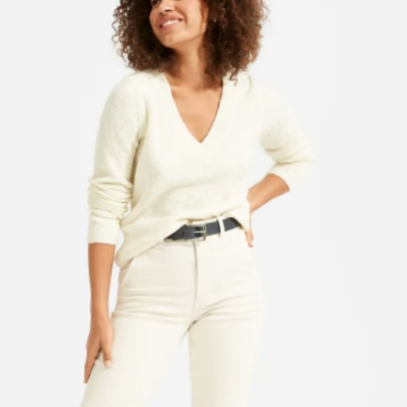 Everlane Sweaters - Everlane | Cream Teddy V-Neck Sweater | Sz L | NWT